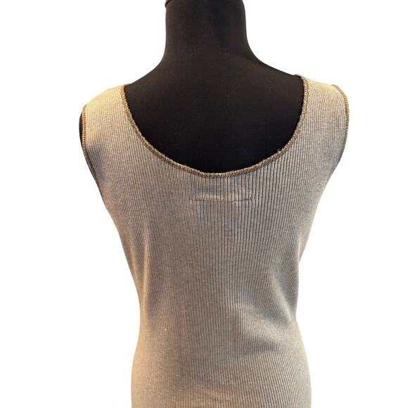 Cape Isle Knitters Tan Vintage Minimalist Dress Etched Unique Front Buttons S/M - Picture 5 of 6